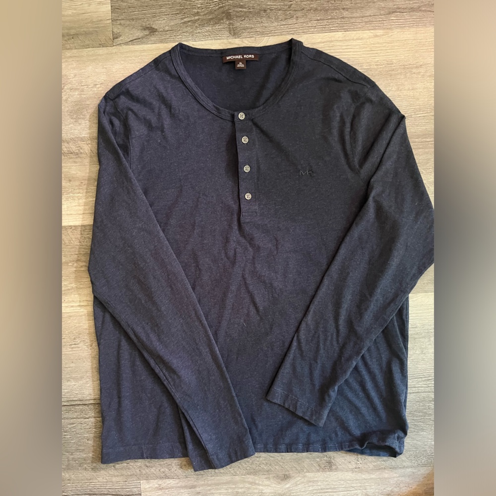 Michael Kors Long Sleeve‎ Tee Logo Navy Blue Size XL Shirt Logo